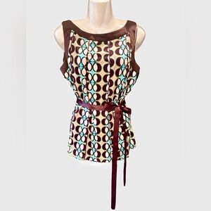 Women’s~STUDIO 1~Brown & Blue Geometric Print Sleeveless Blouse~Size 12~SKU071